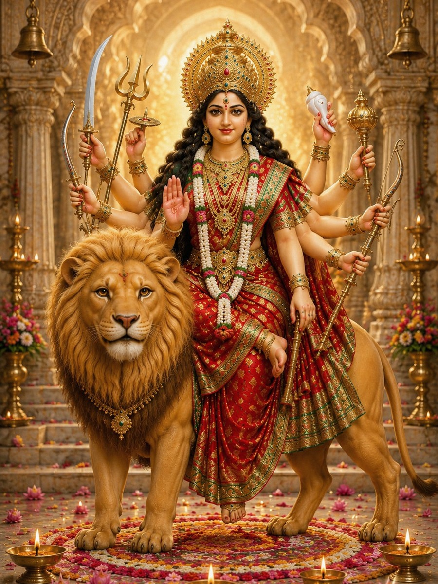 Durga Mata in a devotional temple setting
